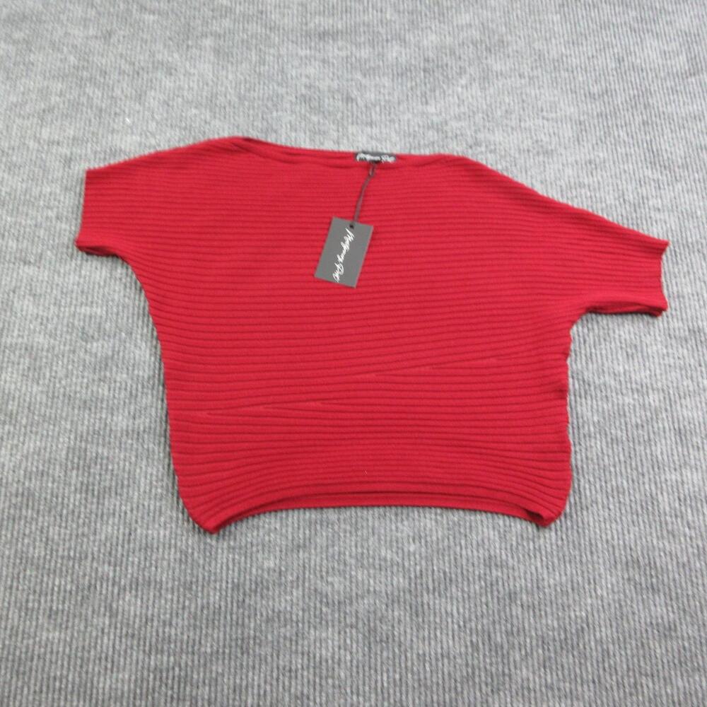 Montgomery Post Blouse Womens M Red Cropped Boat Neck Rayon Polyester NWT
